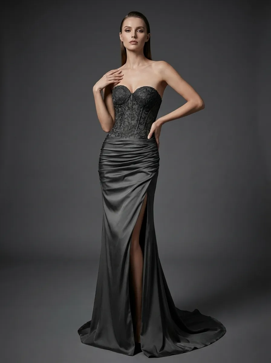 Fuchsia Mermaid Prom Dress | Strapless Ruched Corset Gown with Slit