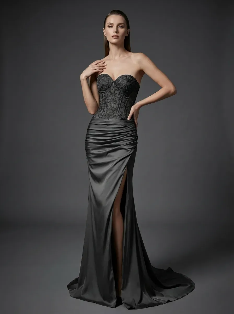 Fuchsia Mermaid Prom Dress | Strapless Ruched Corset Gown with Slit