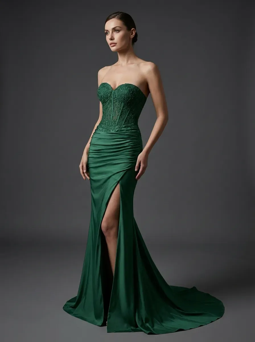 Fuchsia Mermaid Prom Dress | Strapless Ruched Corset Gown with Slit