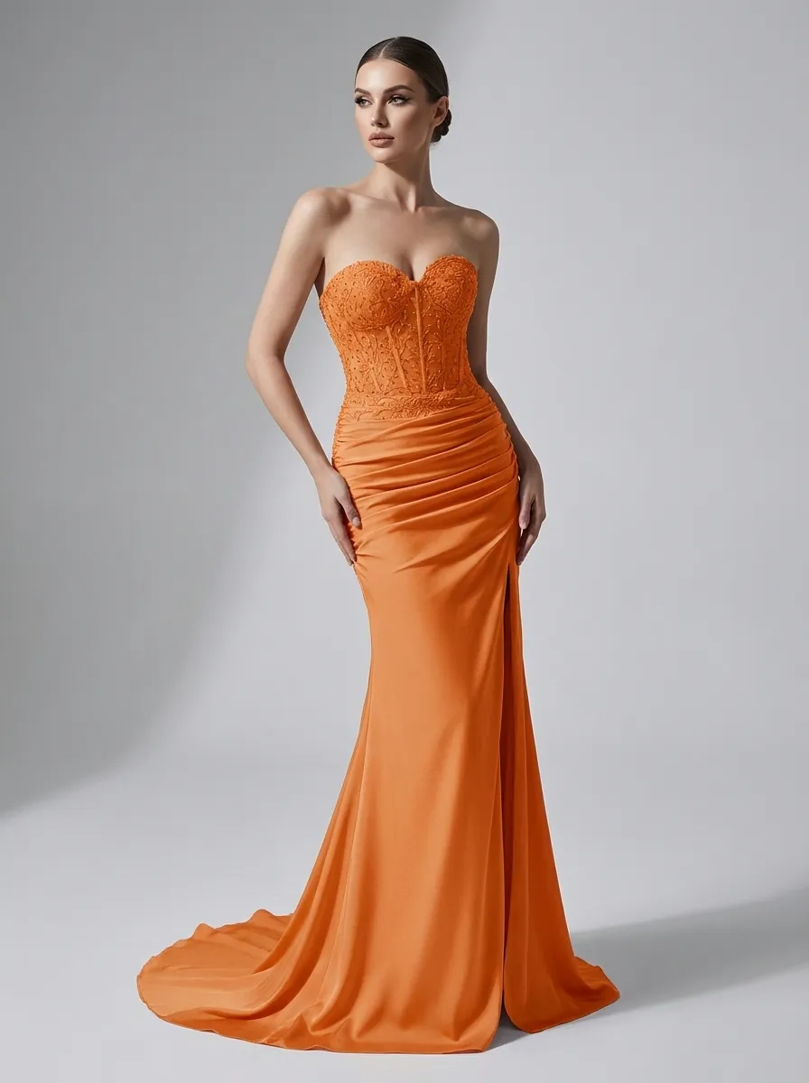 Fuchsia Mermaid Prom Dress | Strapless Ruched Corset Gown with Slit