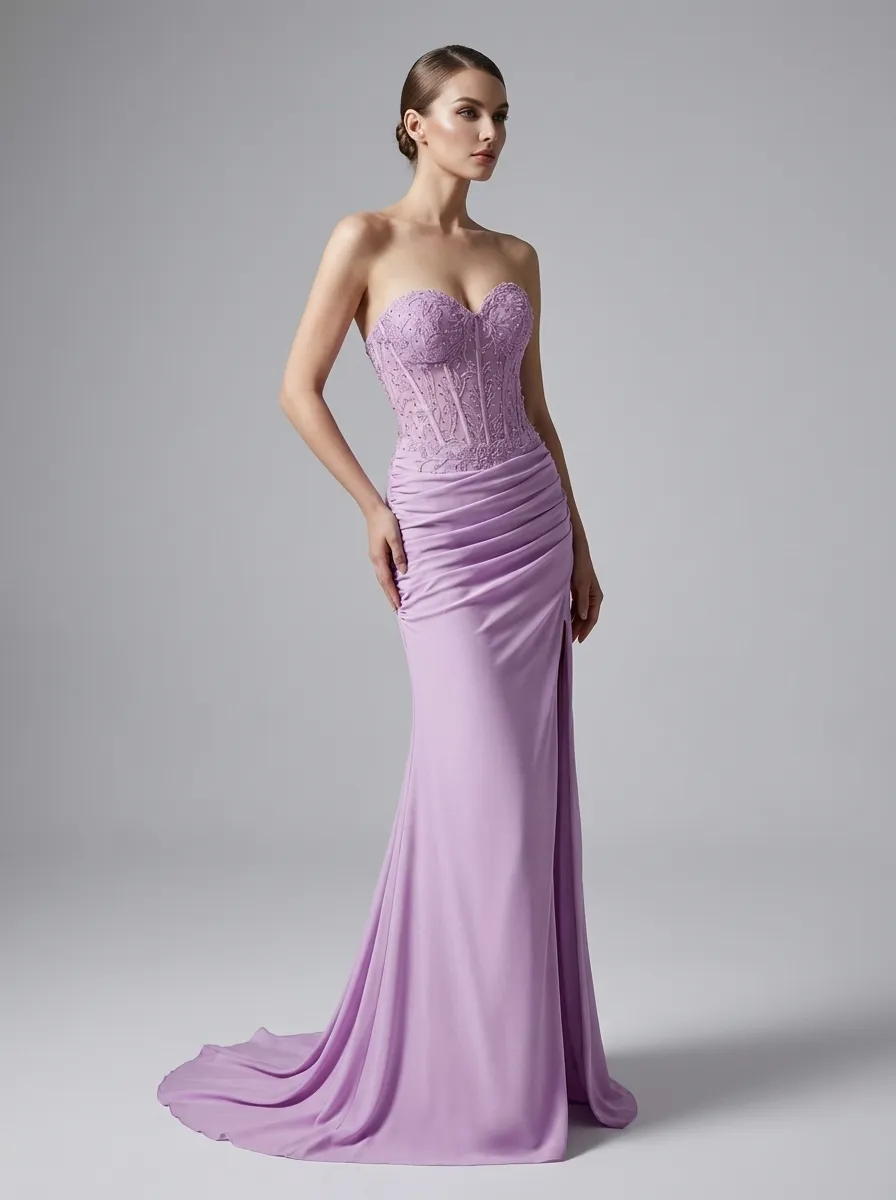 Fuchsia Mermaid Prom Dress | Strapless Ruched Corset Gown with Slit