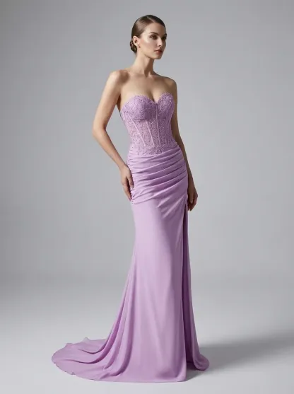 Fuchsia Mermaid Prom Dress | Strapless Ruched Corset Gown with Slit