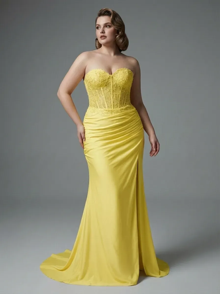 Fuchsia Mermaid Prom Dress | Strapless Ruched Corset Gown with Slit