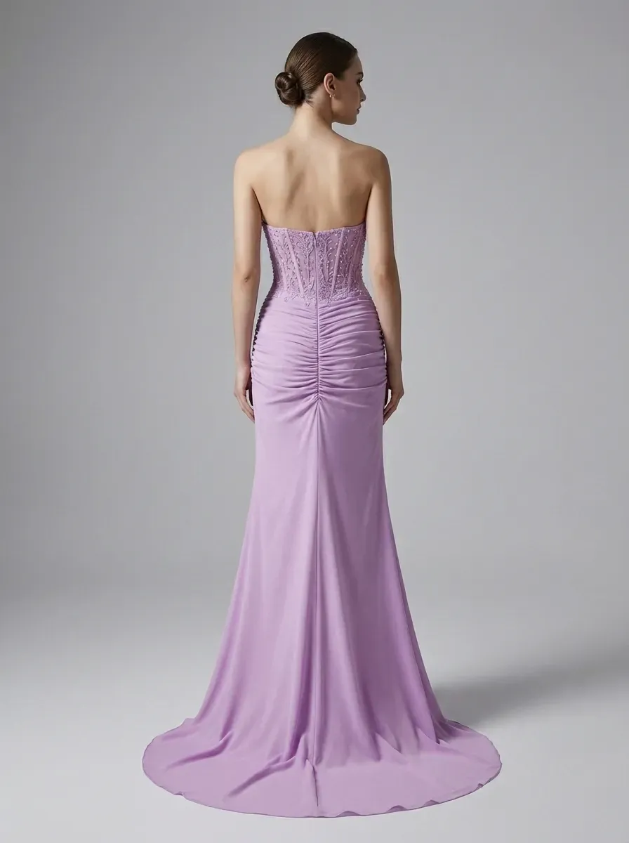 Fuchsia Mermaid Prom Dress | Strapless Ruched Corset Gown with Slit