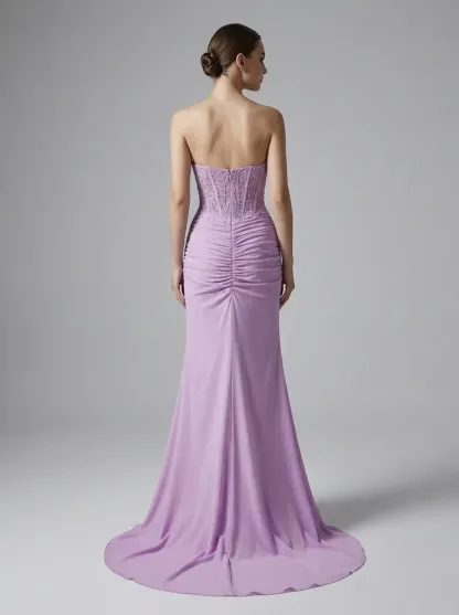 Fuchsia Mermaid Prom Dress | Strapless Ruched Corset Gown with Slit