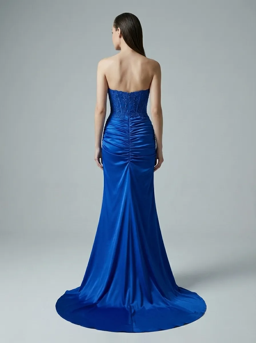 Fuchsia Mermaid Prom Dress | Strapless Ruched Corset Gown with Slit
