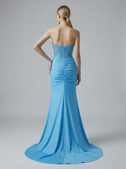 Fuchsia Mermaid Prom Dress | Strapless Ruched Corset Gown with Slit