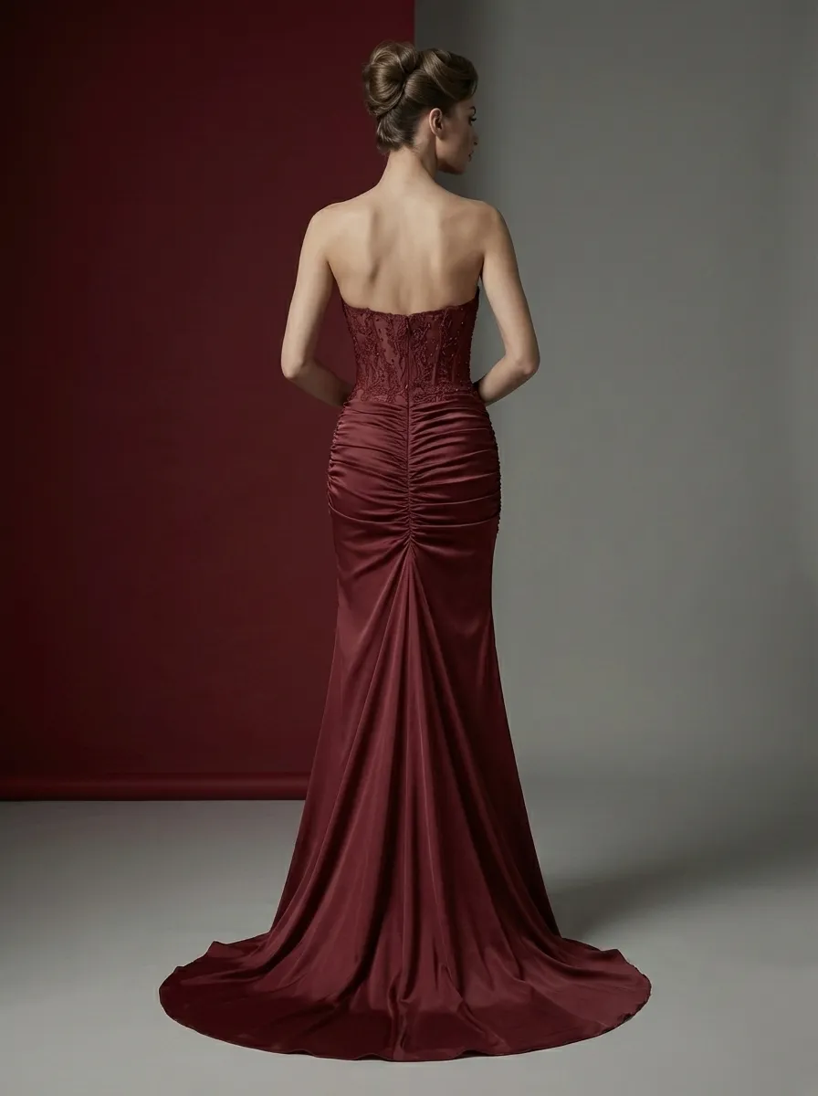 Fuchsia Mermaid Prom Dress | Strapless Ruched Corset Gown with Slit