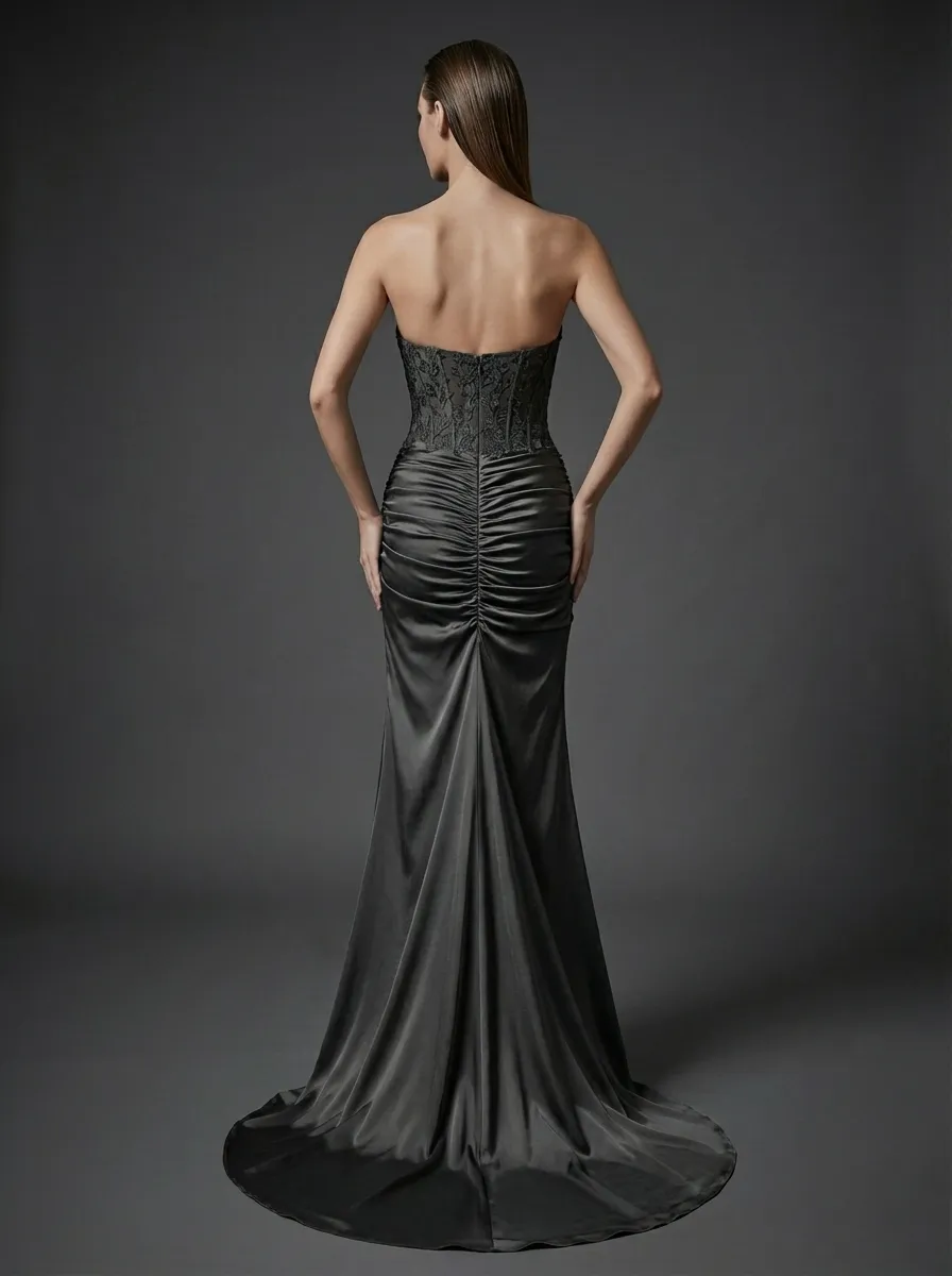 Fuchsia Mermaid Prom Dress | Strapless Ruched Corset Gown with Slit