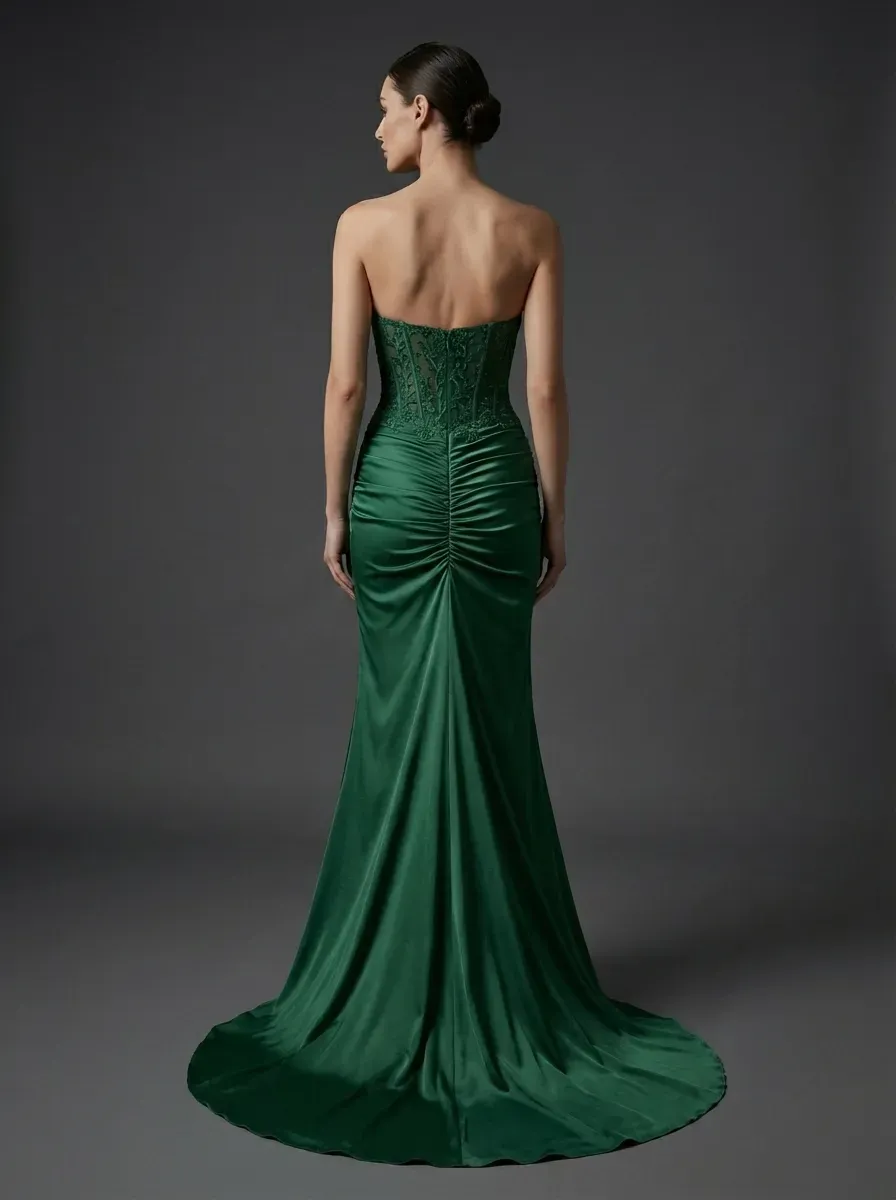 Fuchsia Mermaid Prom Dress | Strapless Ruched Corset Gown with Slit