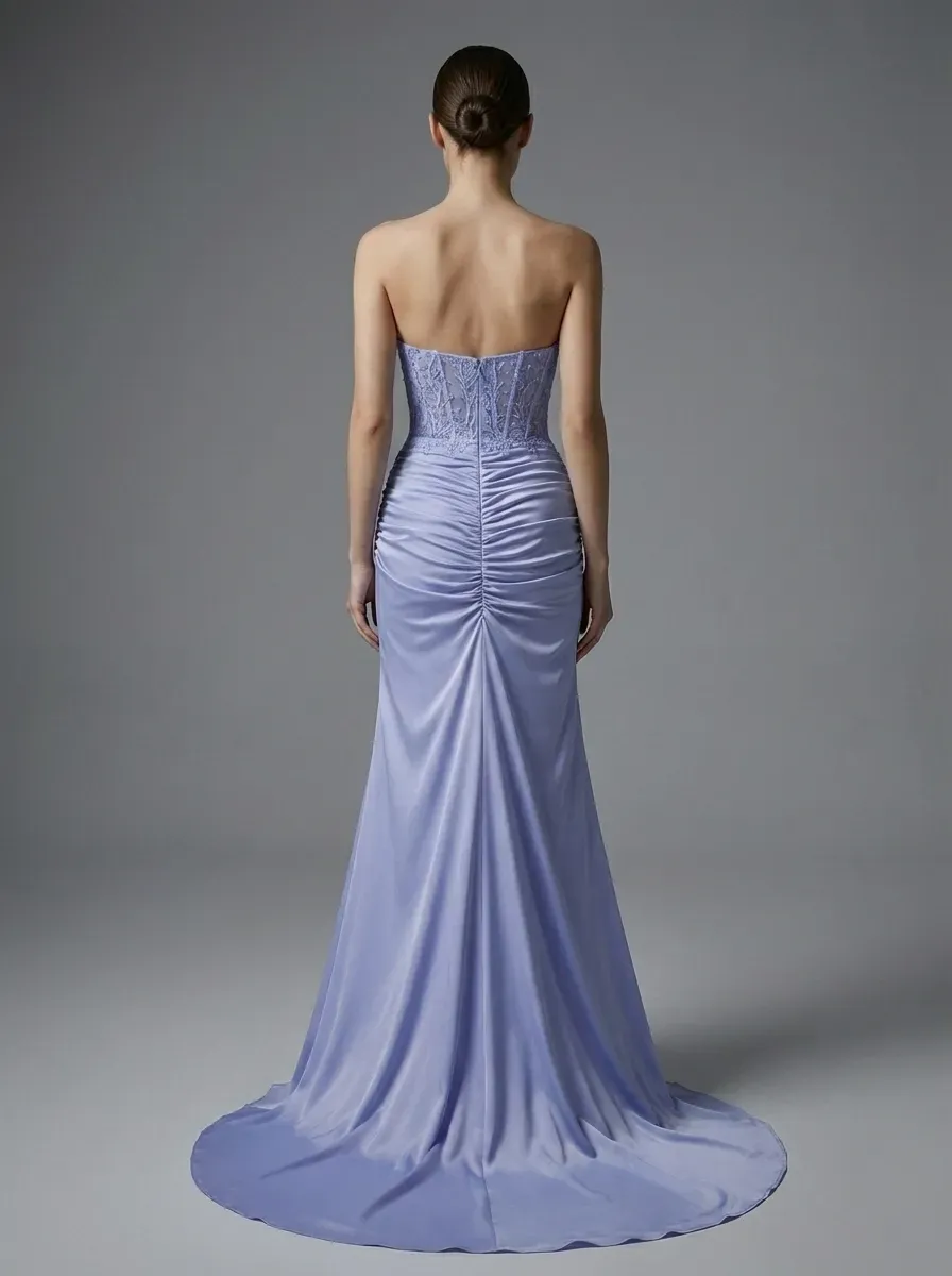 Fuchsia Mermaid Prom Dress | Strapless Ruched Corset Gown with Slit