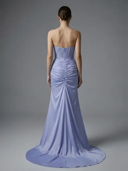 Fuchsia Mermaid Prom Dress | Strapless Ruched Corset Gown with Slit