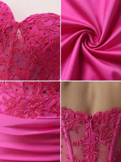 Fuchsia Mermaid Prom Dress | Strapless Ruched Corset Gown with Slit