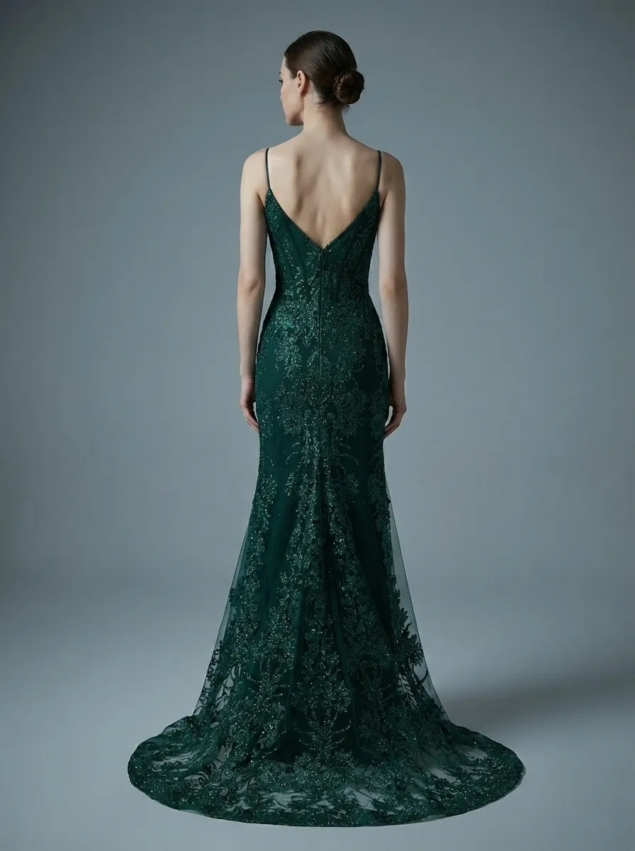 Peacock Green Mermaid Prom Dress | Spaghetti Straps Gown with Appliques
