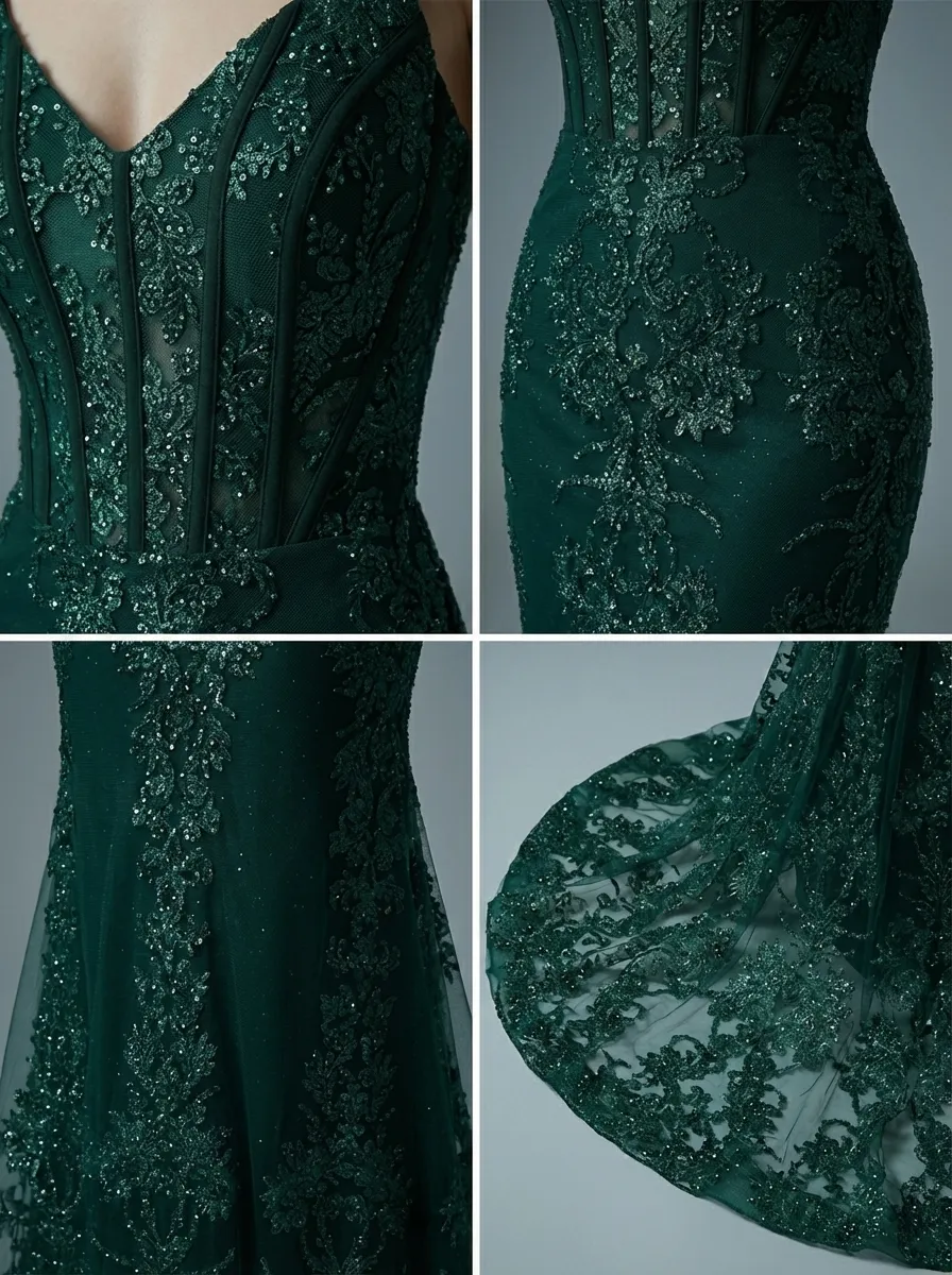 Peacock Green Mermaid Prom Dress | Spaghetti Straps Gown with Appliques