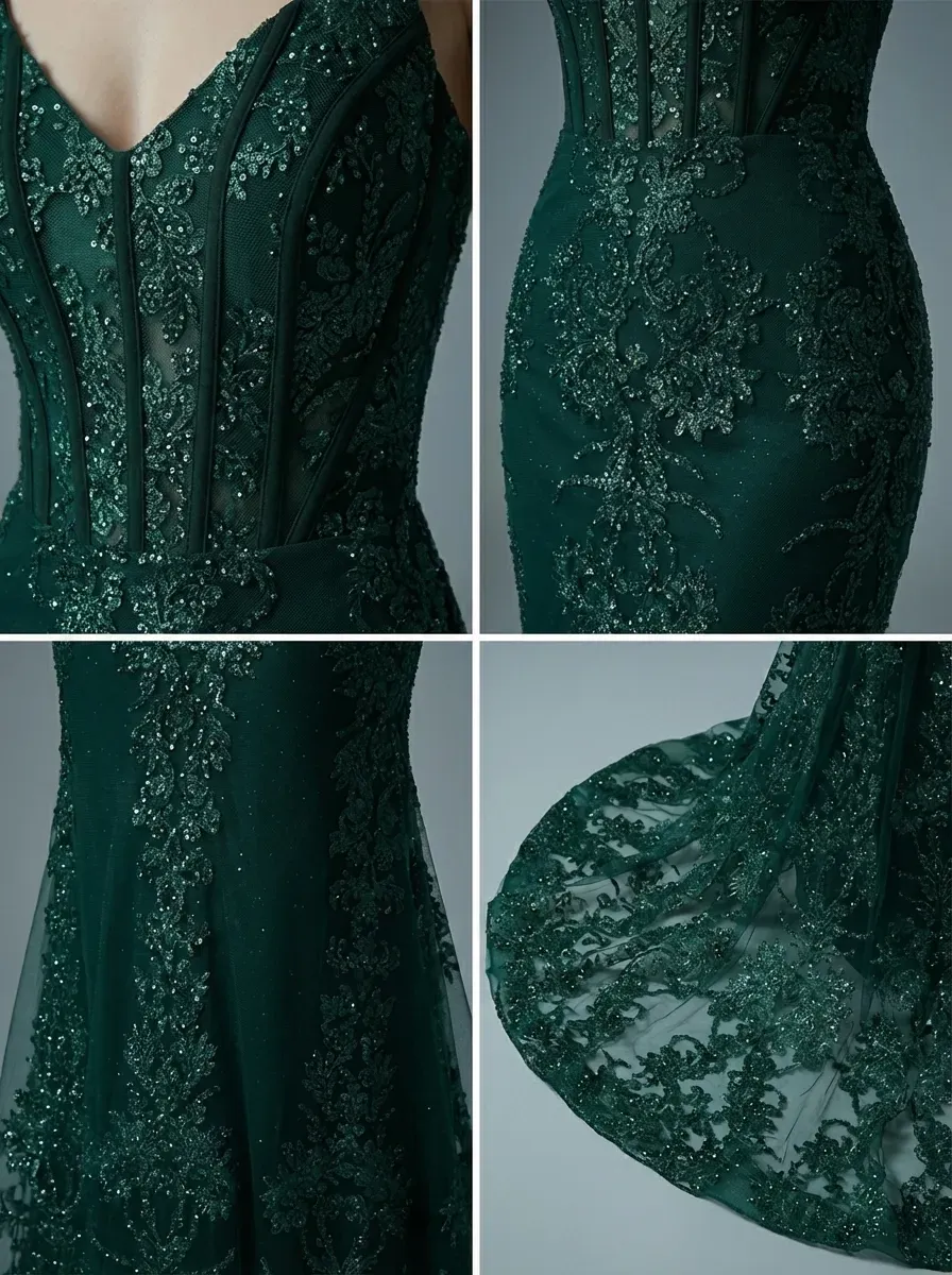 Peacock Green Mermaid Prom Dress | Spaghetti Straps Gown with Appliques