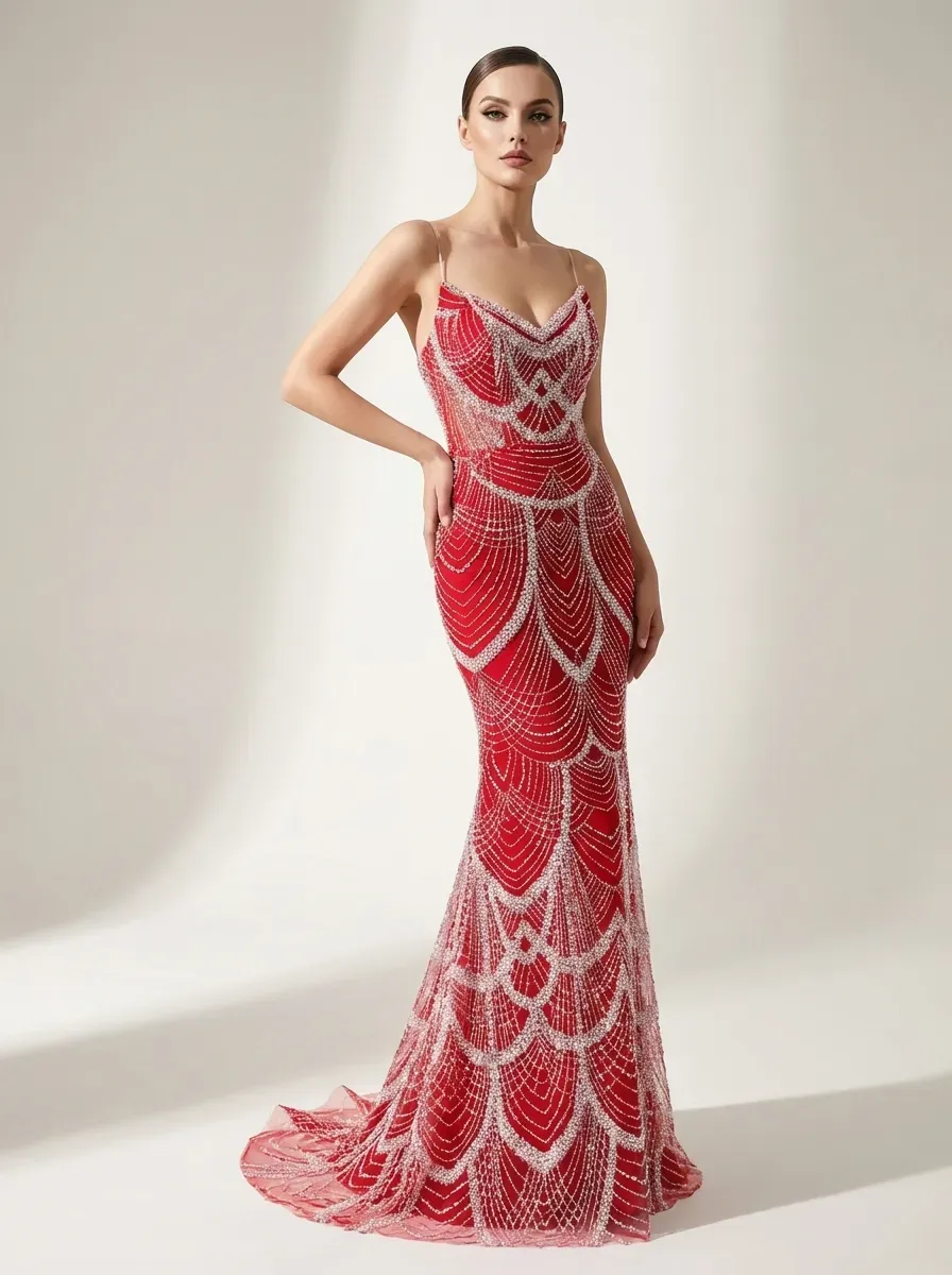 Dark Green Sequin Mermaid Prom Dress | Strapless Beaded Corset Gown