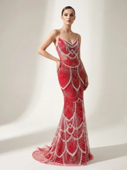 Dark Green Sequin Mermaid Prom Dress | Strapless Beaded Corset Gown