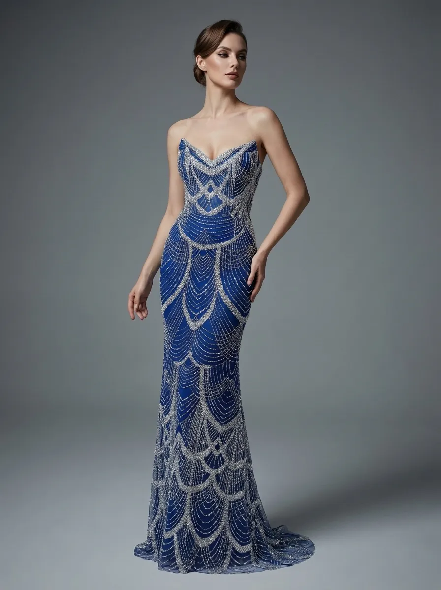 Dark Green Sequin Mermaid Prom Dress | Strapless Beaded Corset Gown