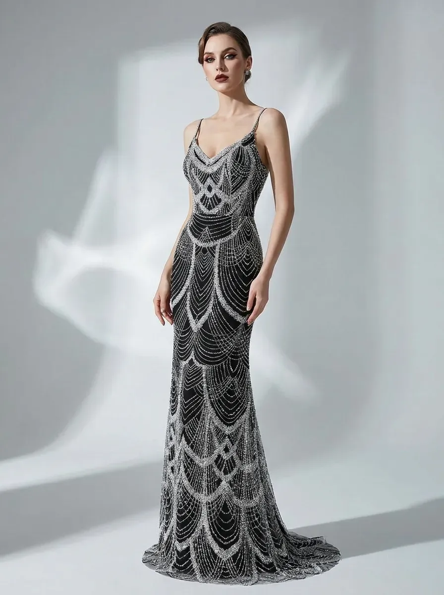 Dark Green Sequin Mermaid Prom Dress | Strapless Beaded Corset Gown