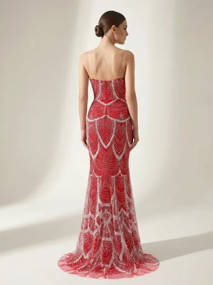 Dark Green Sequin Mermaid Prom Dress | Strapless Beaded Corset Gown