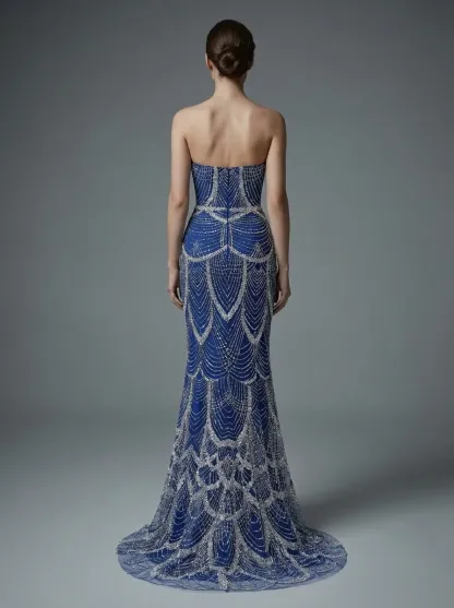 Dark Green Sequin Mermaid Prom Dress | Strapless Beaded Corset Gown