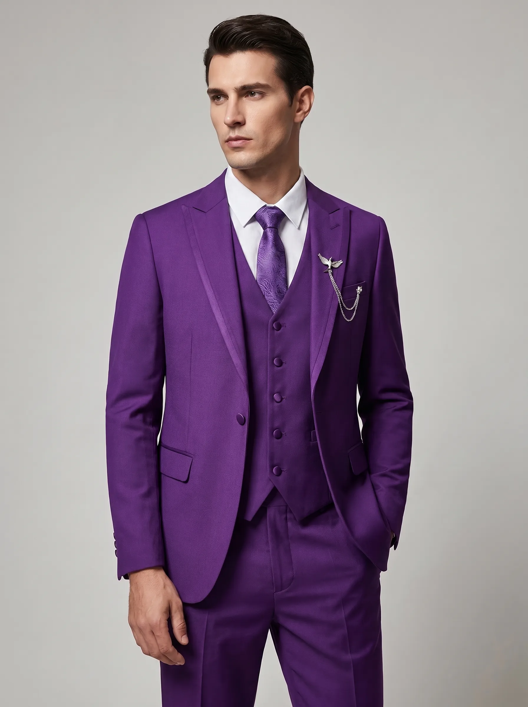 Men's Black 3-Piece Peak Lapel Tuxedo Suit | One-Button Slim Fit Prom Suit