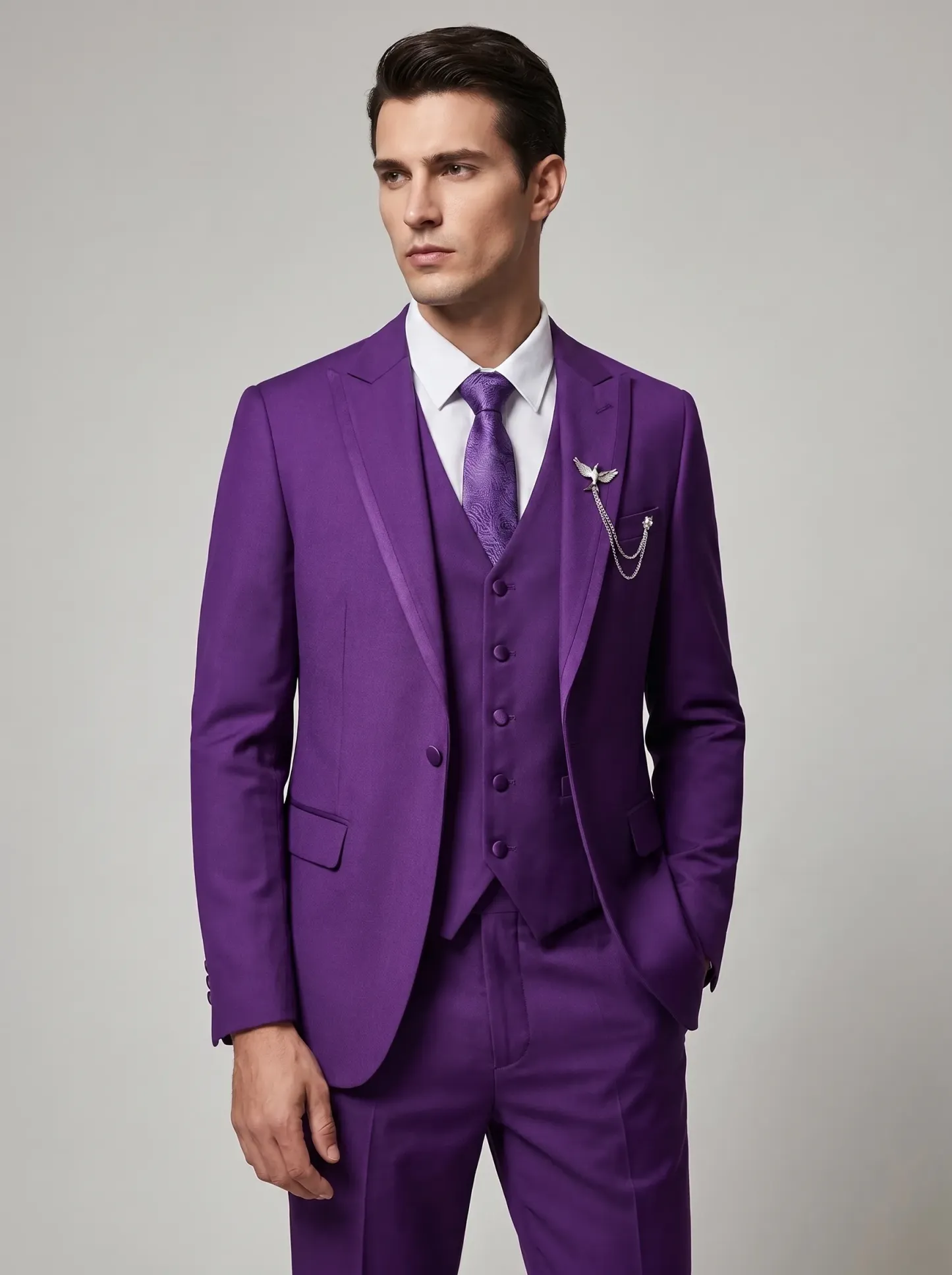 Men's Black 3-Piece Peak Lapel Tuxedo Suit | One-Button Slim Fit Prom Suit