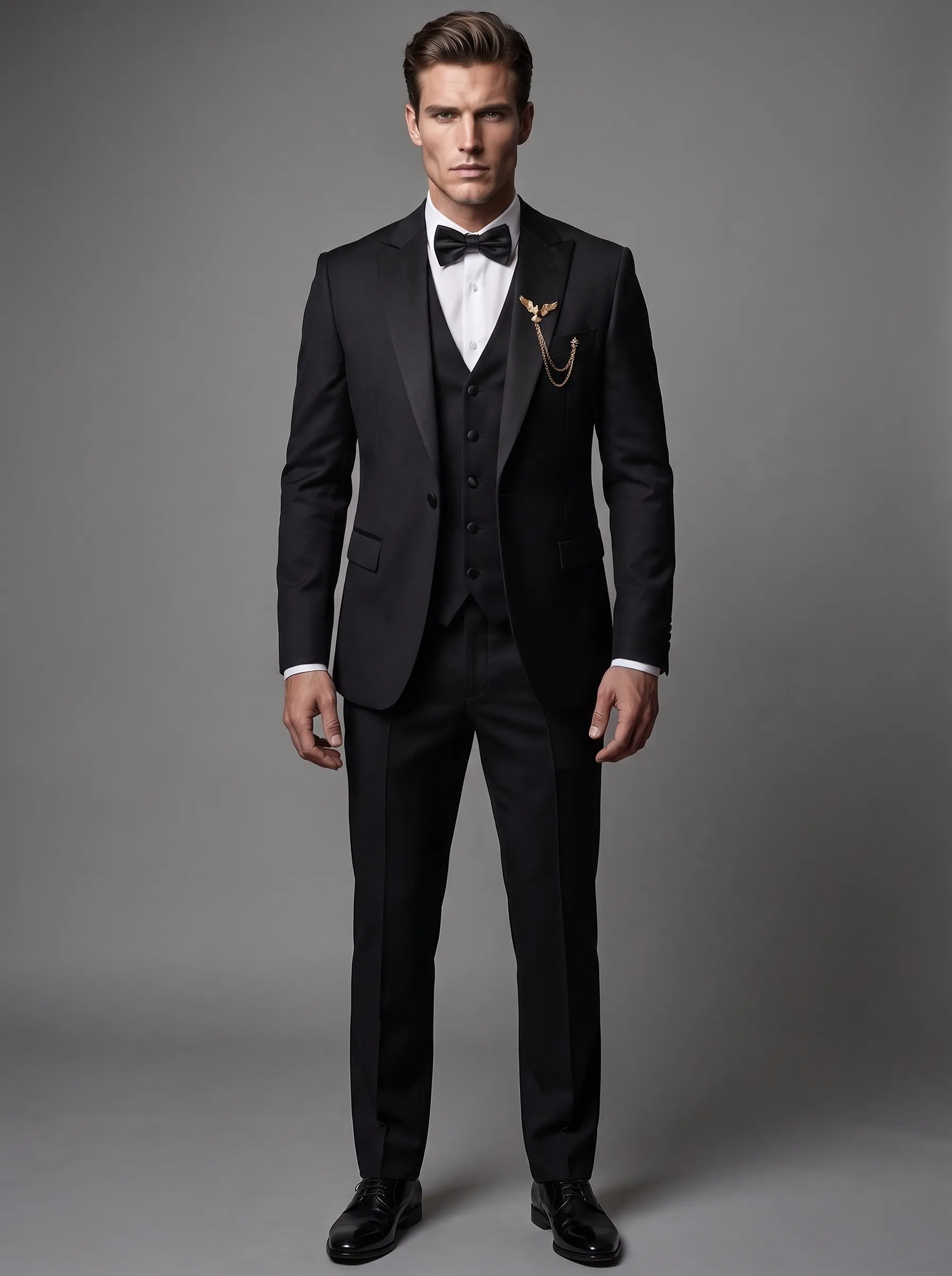 Men's Black 3-Piece Peak Lapel Tuxedo Suit | One-Button Slim Fit Prom Suit
