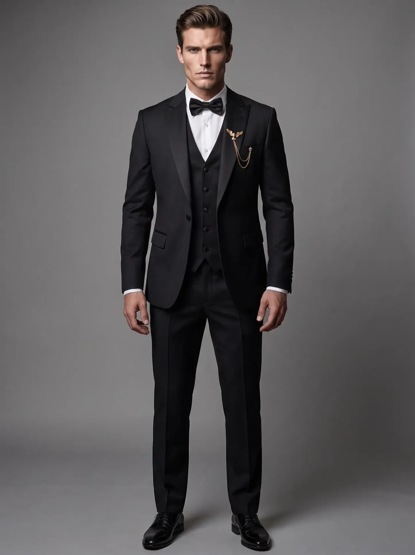 Men's Black 3-Piece Peak Lapel Tuxedo Suit | One-Button Slim Fit Prom Suit