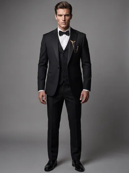 Men's Black 3-Piece Peak Lapel Tuxedo Suit | One-Button Slim Fit Prom Suit