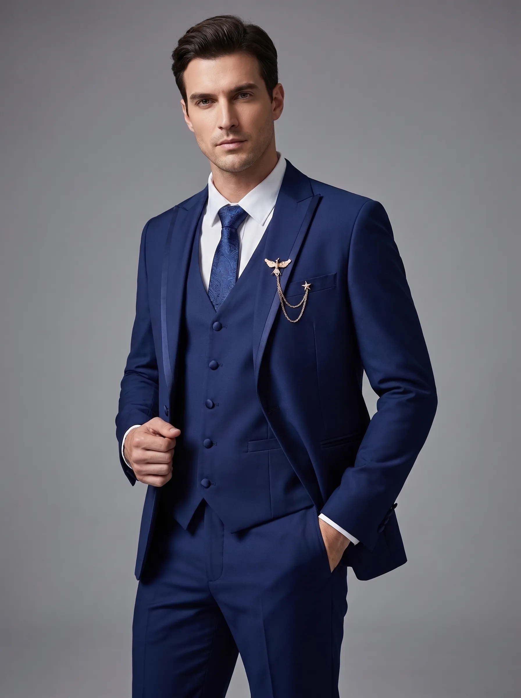Men's Black 3-Piece Peak Lapel Tuxedo Suit | One-Button Slim Fit Prom Suit