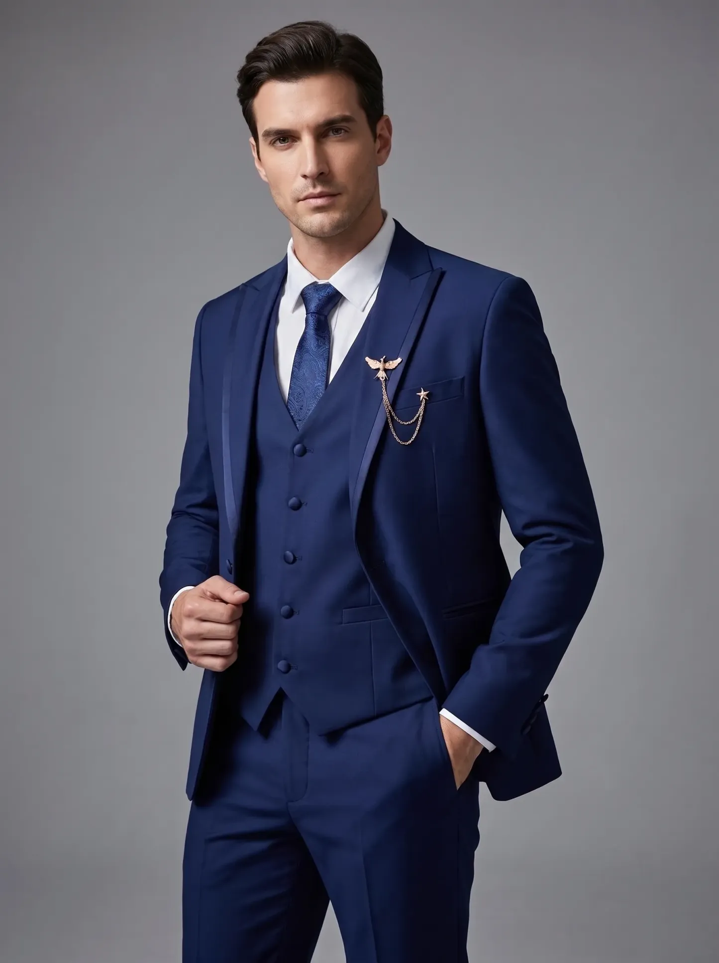 Men's Black 3-Piece Peak Lapel Tuxedo Suit | One-Button Slim Fit Prom Suit