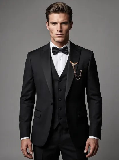 Men's Black 3-Piece Peak Lapel Tuxedo Suit | One-Button Slim Fit Prom Suit