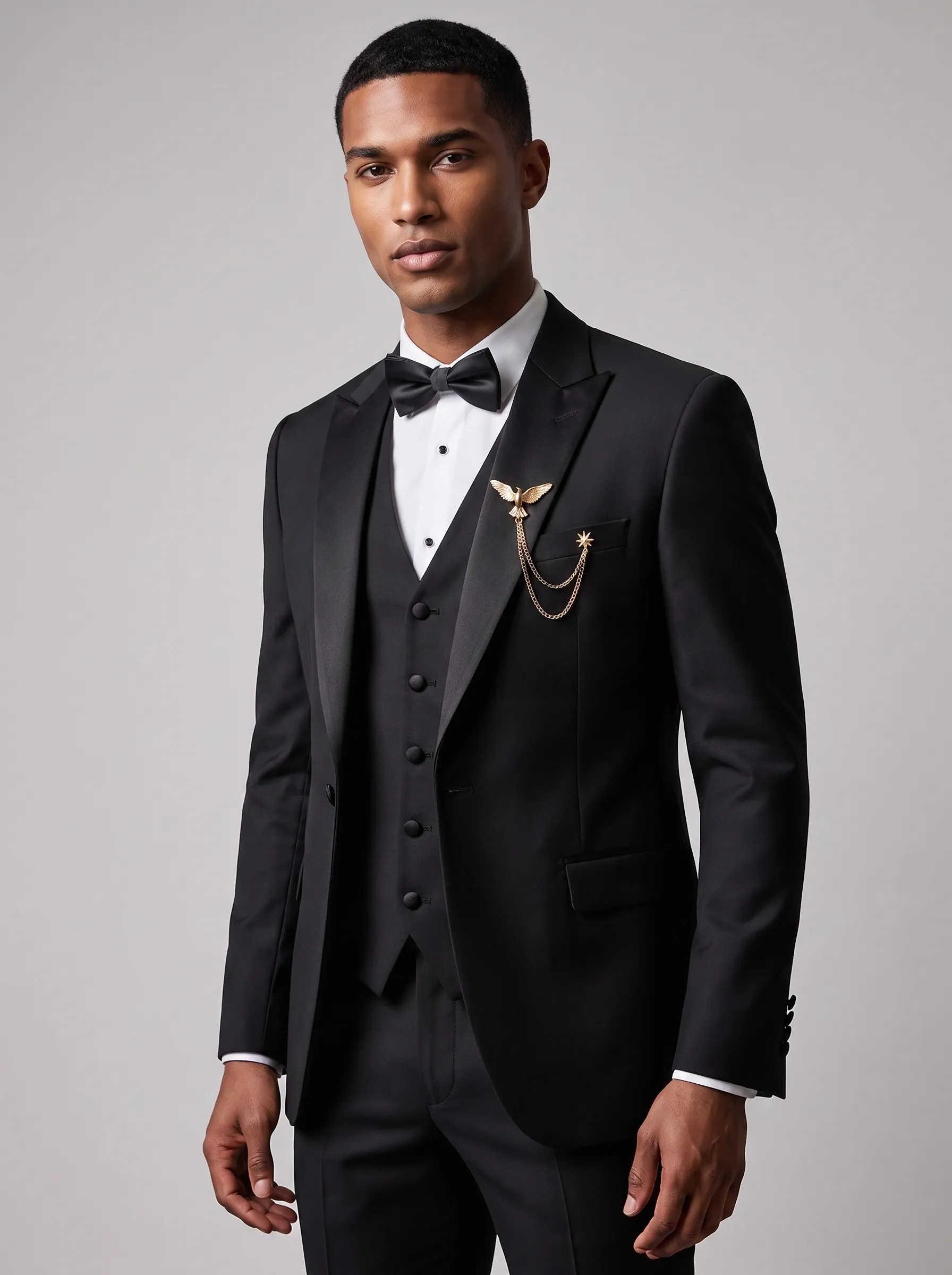 Men's Black 3-Piece Peak Lapel Tuxedo Suit | One-Button Slim Fit Prom Suit