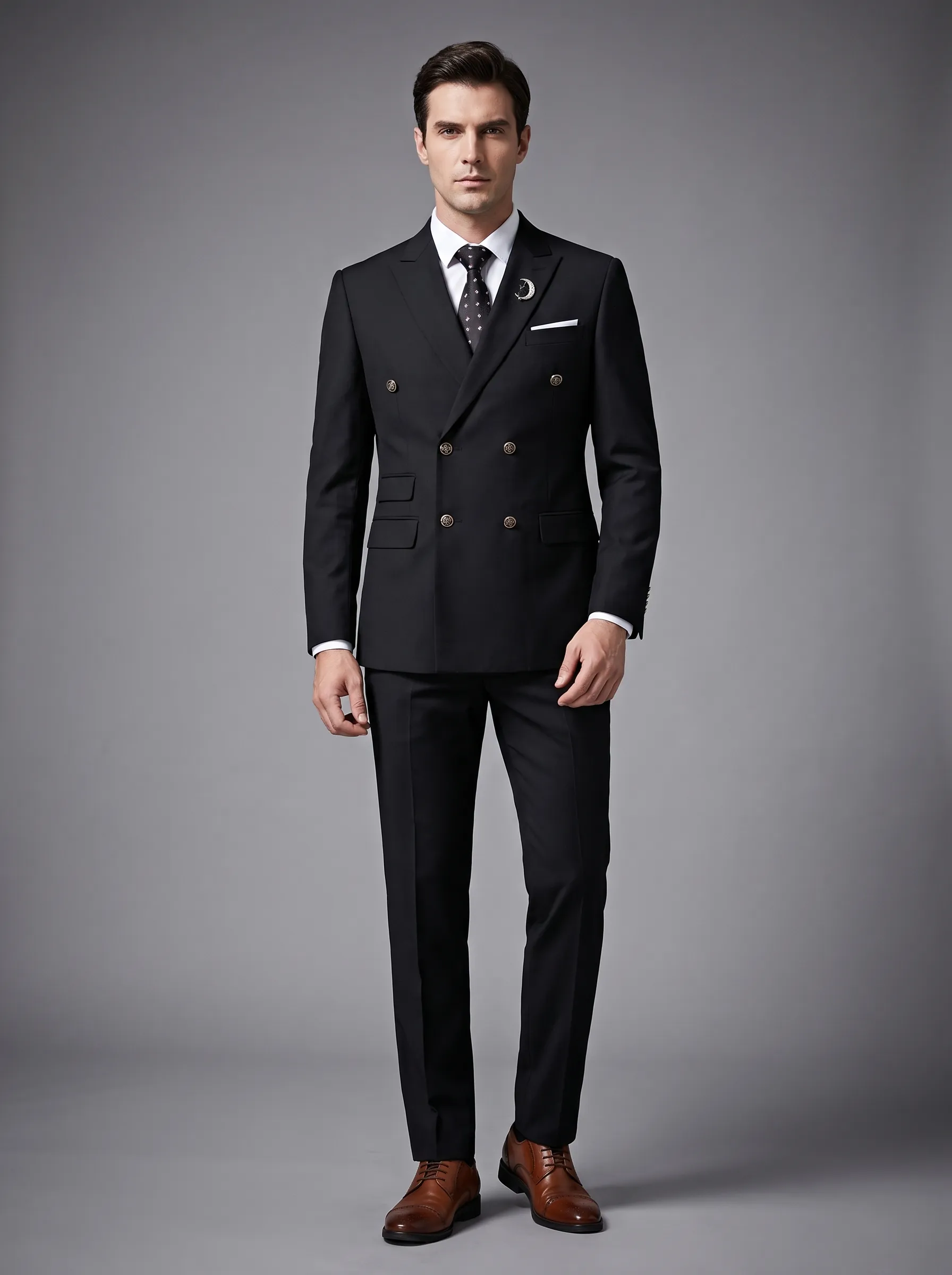 Men's Black Double-Breasted 2-Piece Suit | Peaked Lapel Prom Tuxedo