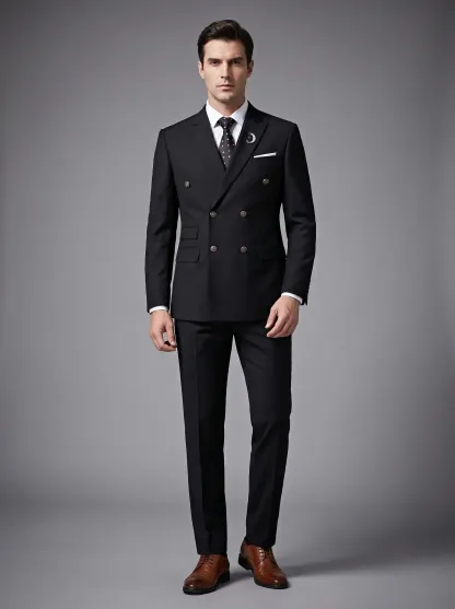 Men's Black Double-Breasted 2-Piece Suit | Peaked Lapel Prom Tuxedo