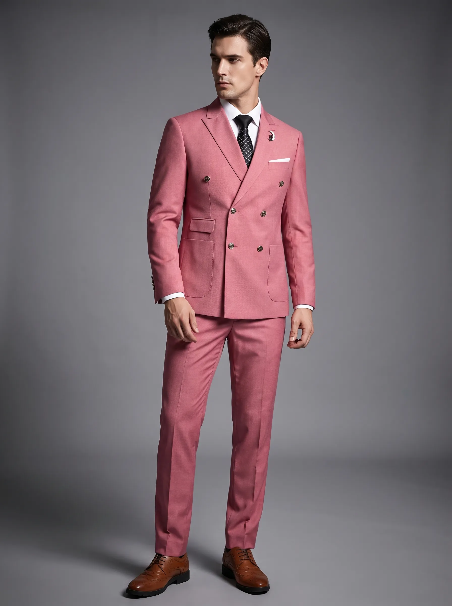 Men's Black Double-Breasted 2-Piece Suit | Peaked Lapel Prom Tuxedo