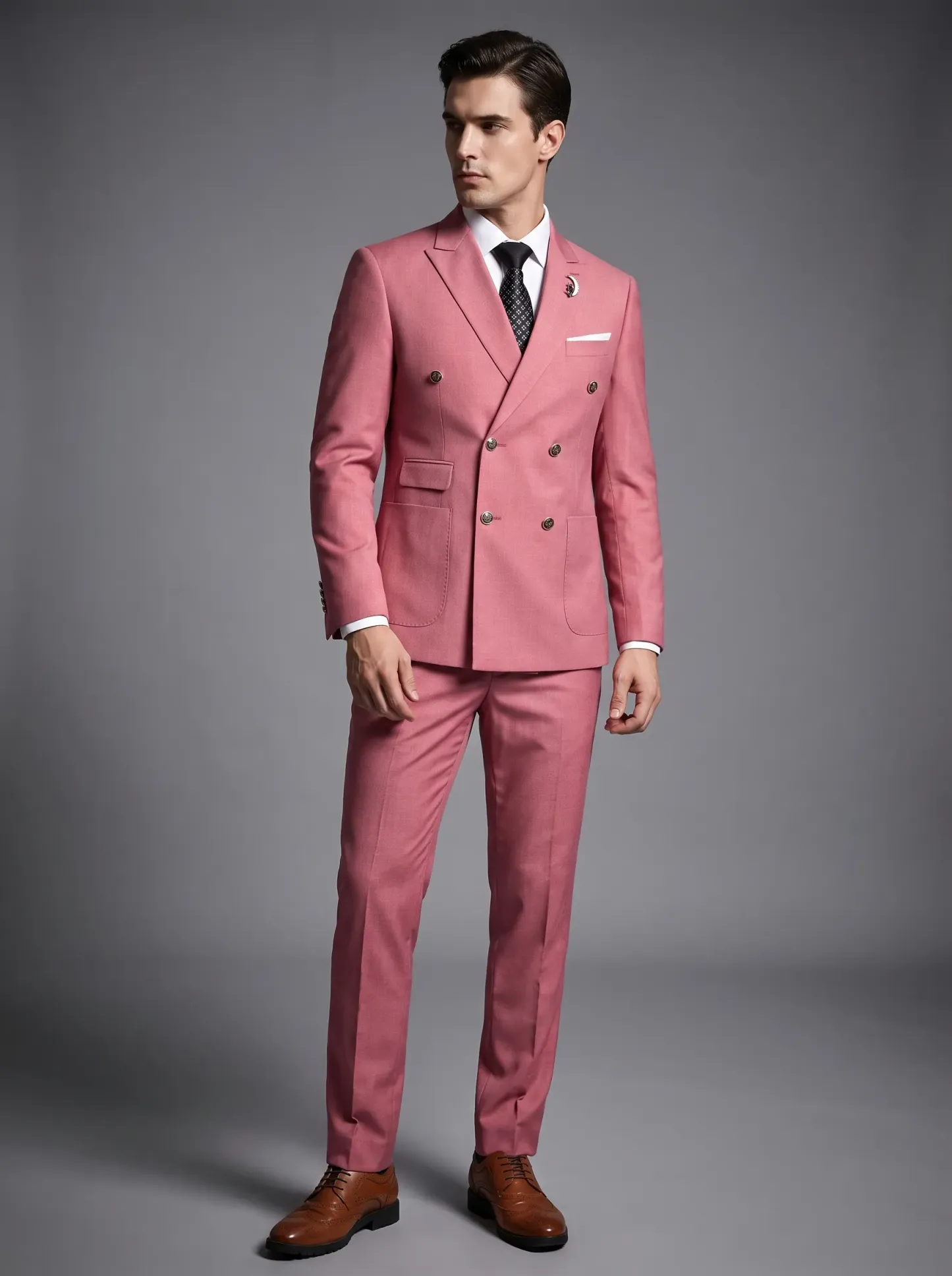 Men's Black Double-Breasted 2-Piece Suit | Peaked Lapel Prom Tuxedo