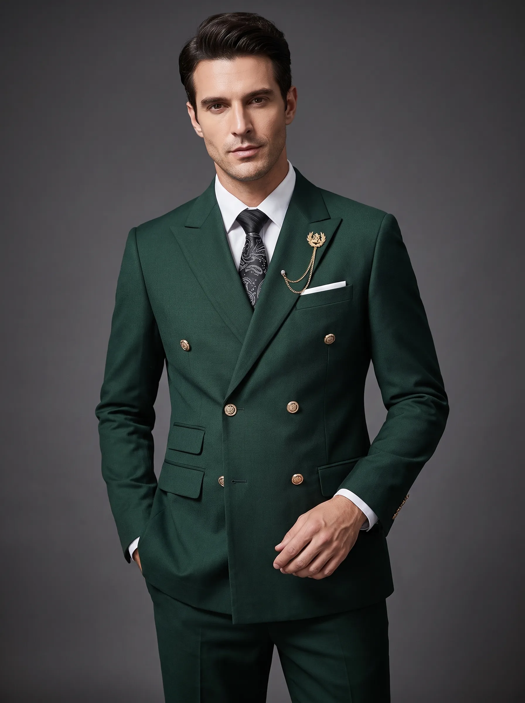 Men's Black Double-Breasted 2-Piece Suit | Peaked Lapel Prom Tuxedo