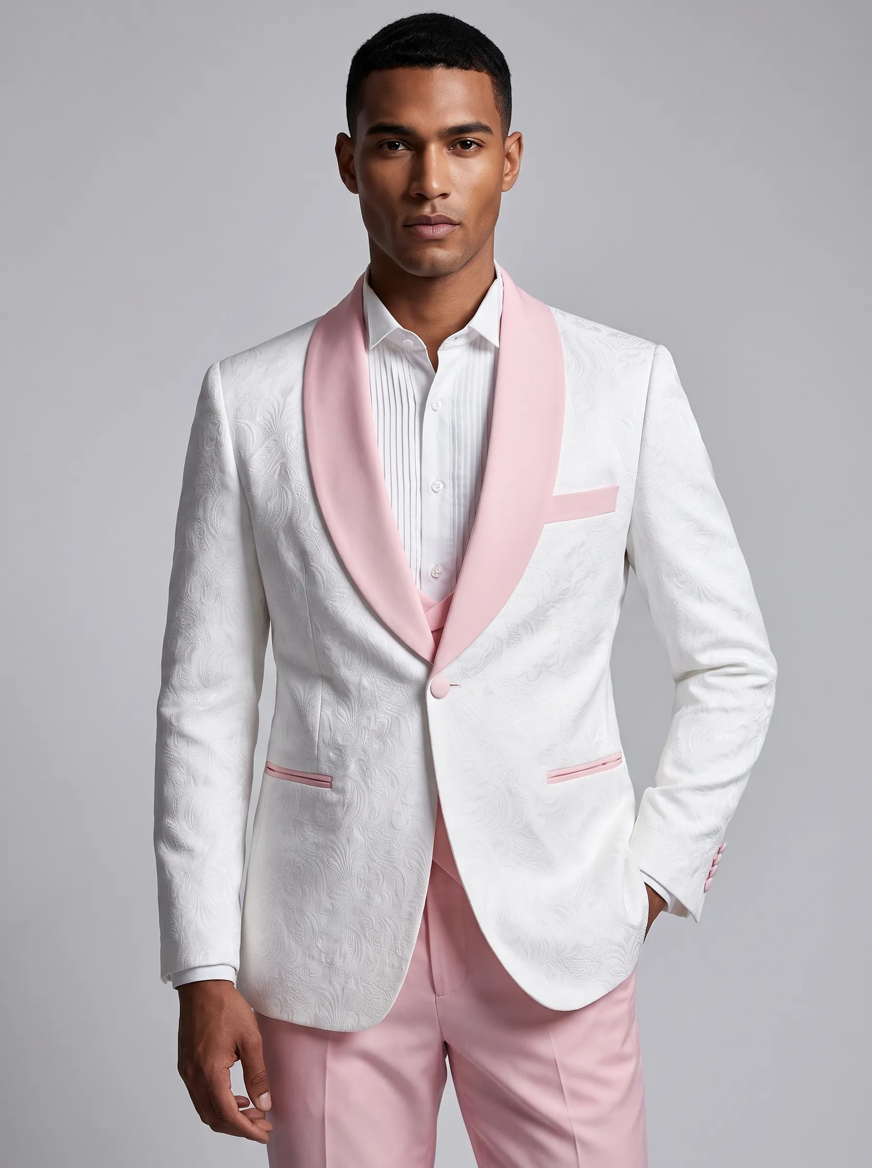 Men's Light Pink 3-Piece Shawl Lapel Prom Suit | Modern Tuxedo Set