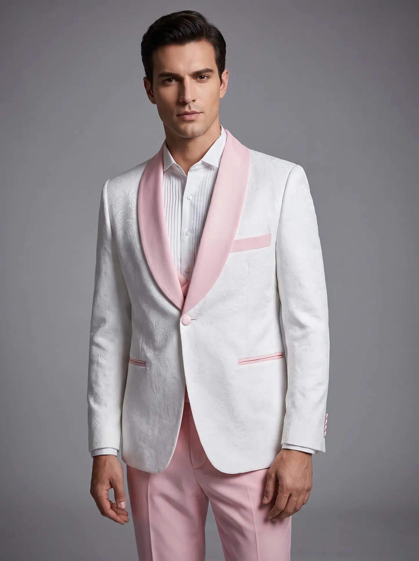 Men's Light Pink 3-Piece Shawl Lapel Prom Suit | Modern Tuxedo Set