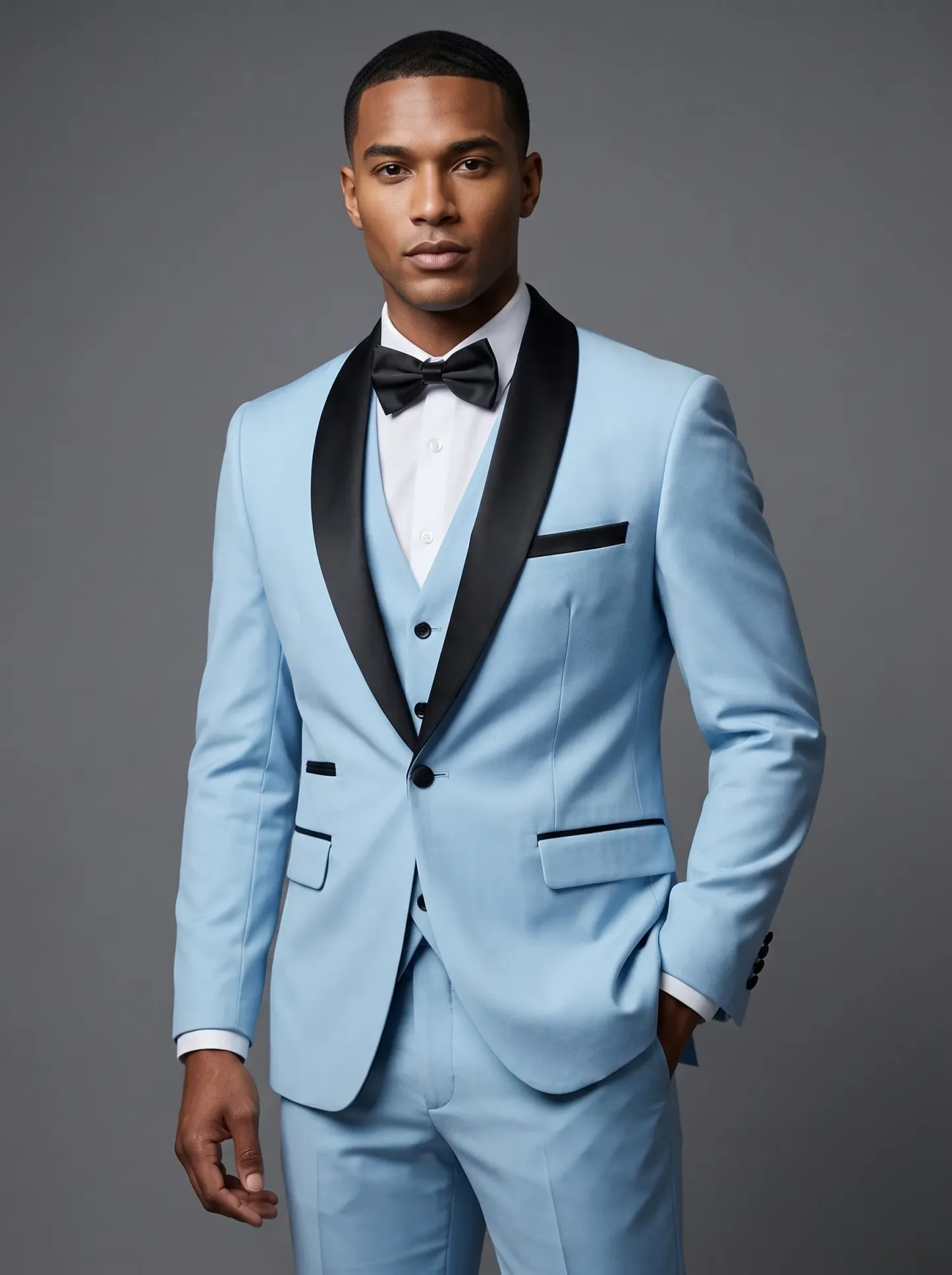 Men's Light Blue 3-Piece Shawl Lapel Tuxedo | Powder Blue Prom Suit