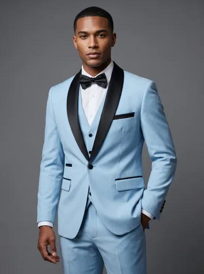Men's Light Blue 3-Piece Shawl Lapel Tuxedo | Powder Blue Prom Suit