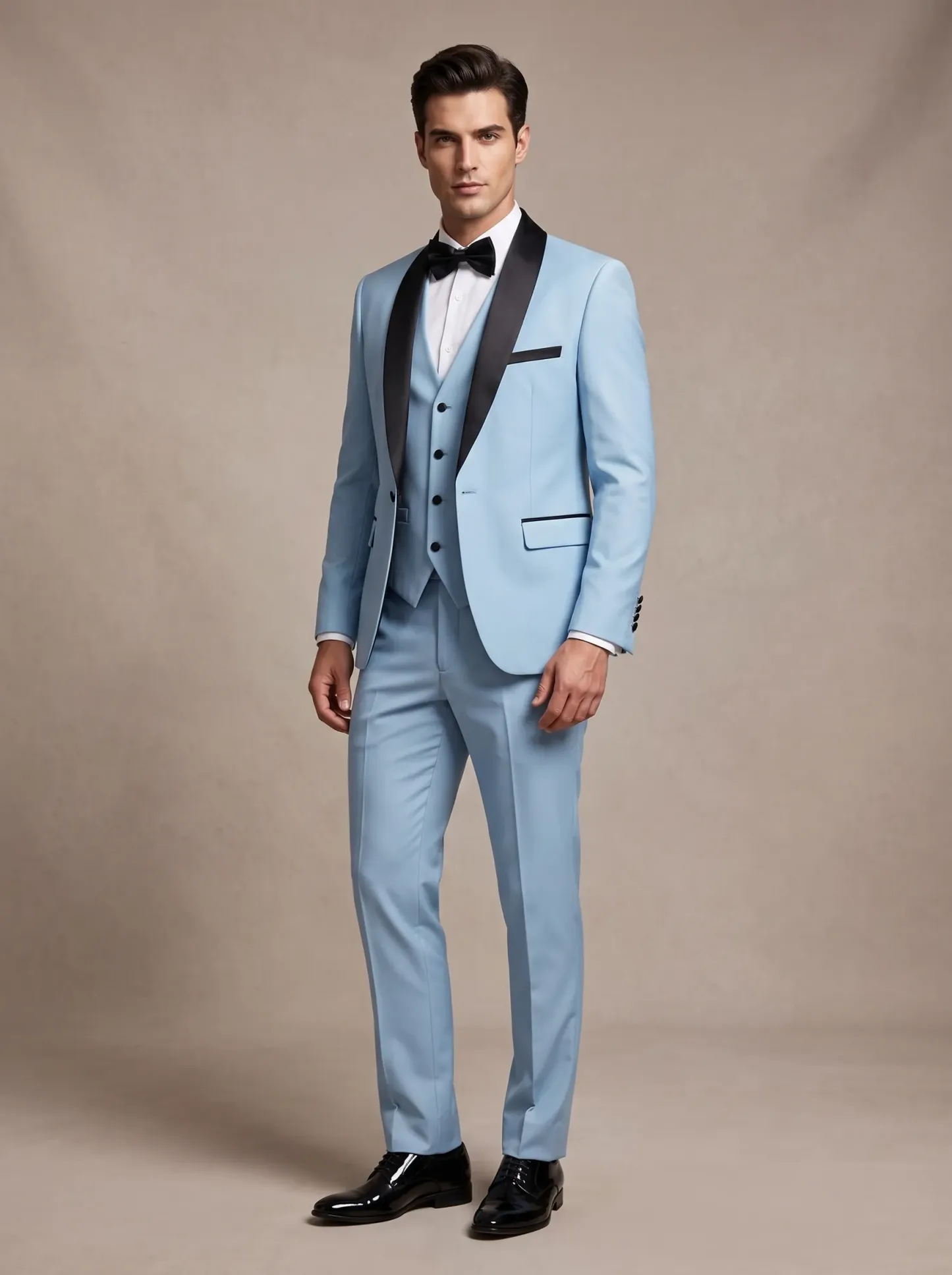Men's Light Blue 3-Piece Shawl Lapel Tuxedo | Powder Blue Prom Suit
