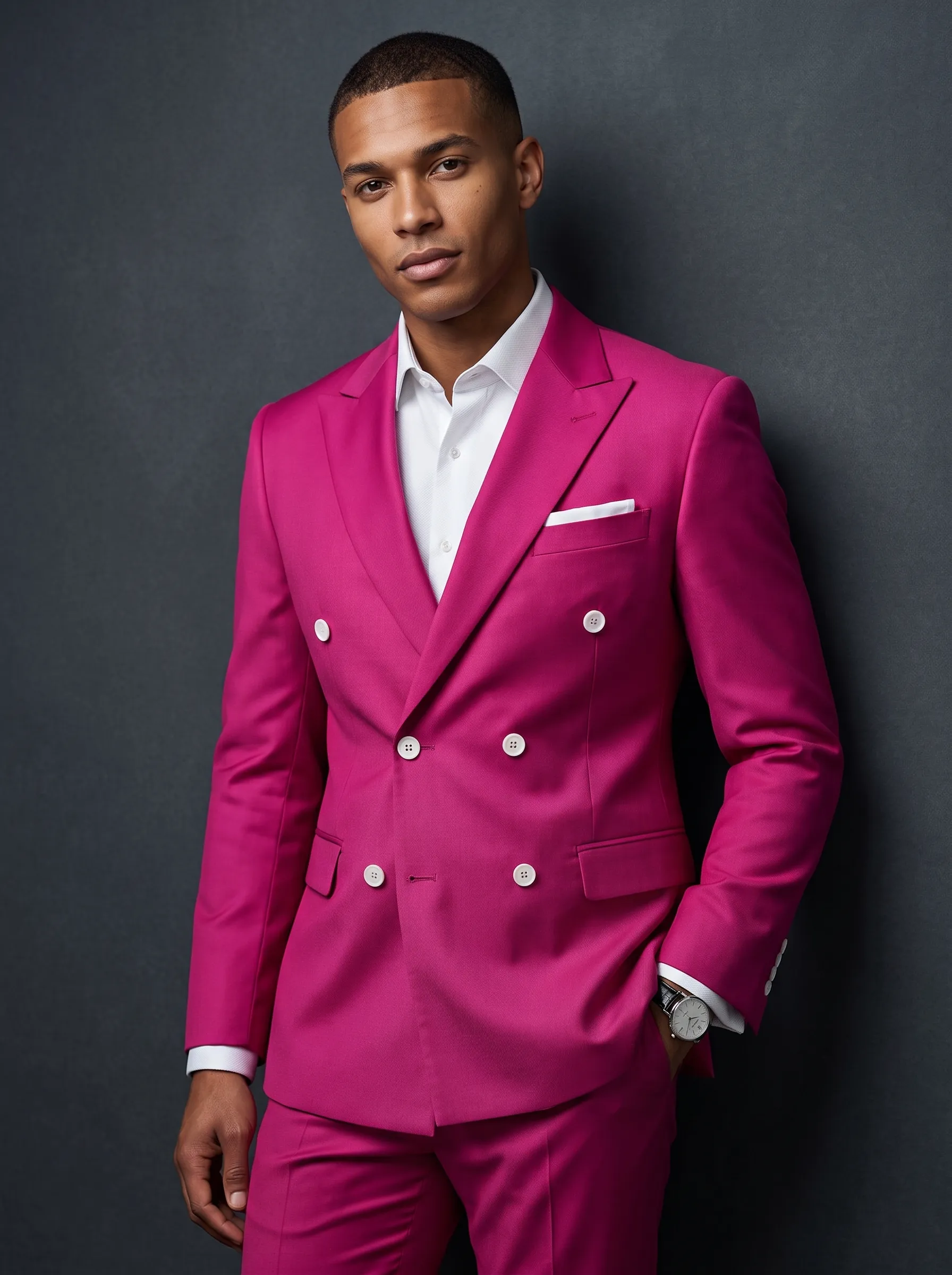 Men's Hot Pink Double-Breasted 2-Piece Prom Suit | Bold Statement Tuxedo