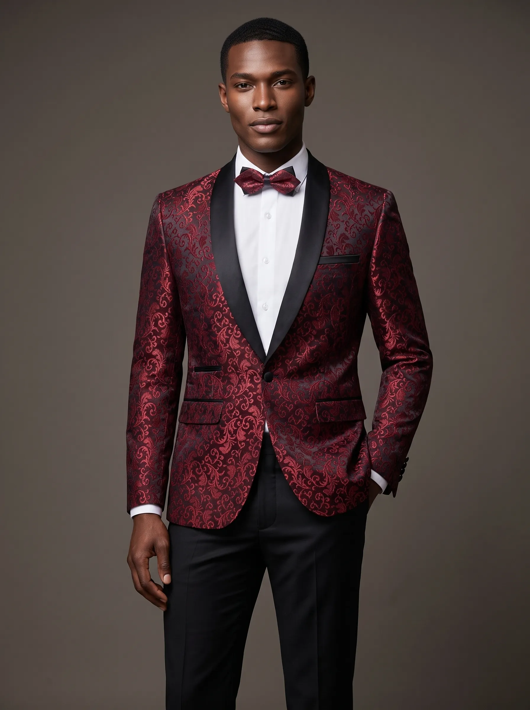 Men's Black Jacquard Shawl Lapel 2-Piece Tuxedo | Patterned Prom Suit