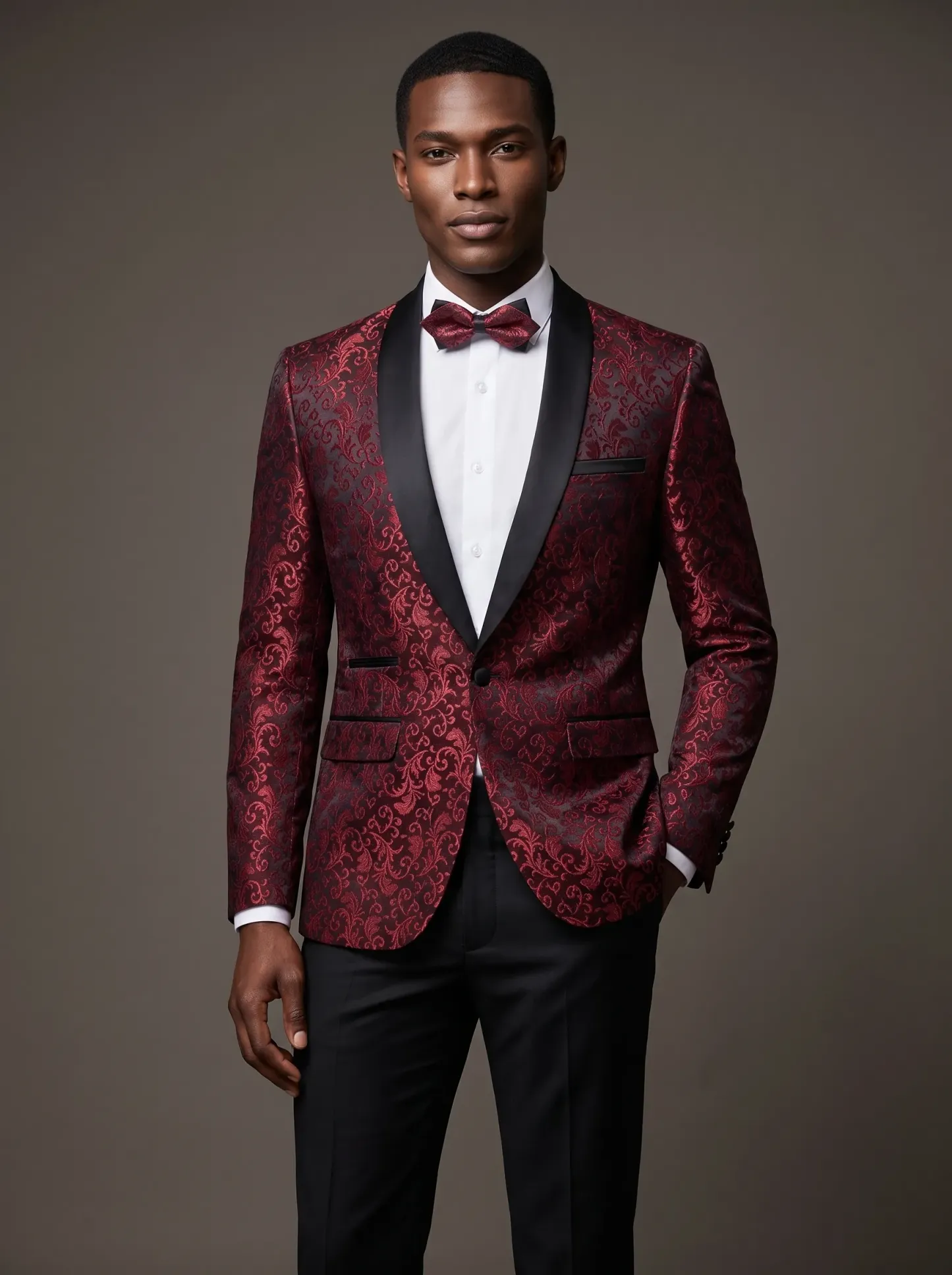 Men's Black Jacquard Shawl Lapel 2-Piece Tuxedo | Patterned Prom Suit