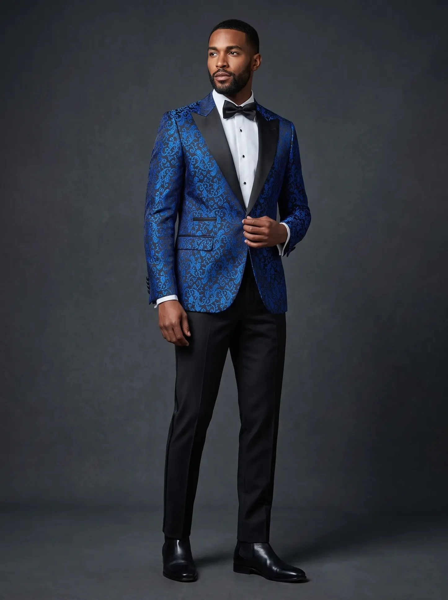 Men's Black Jacquard Shawl Lapel 2-Piece Tuxedo | Patterned Prom Suit