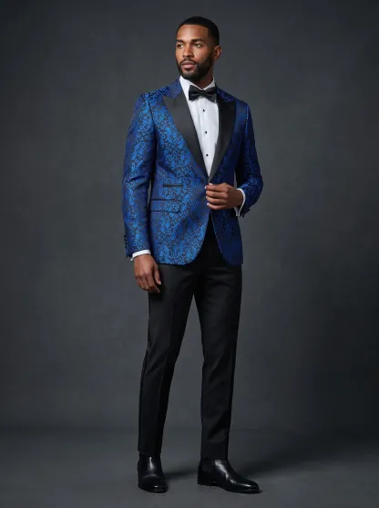 Men's Black Jacquard Shawl Lapel 2-Piece Tuxedo | Patterned Prom Suit